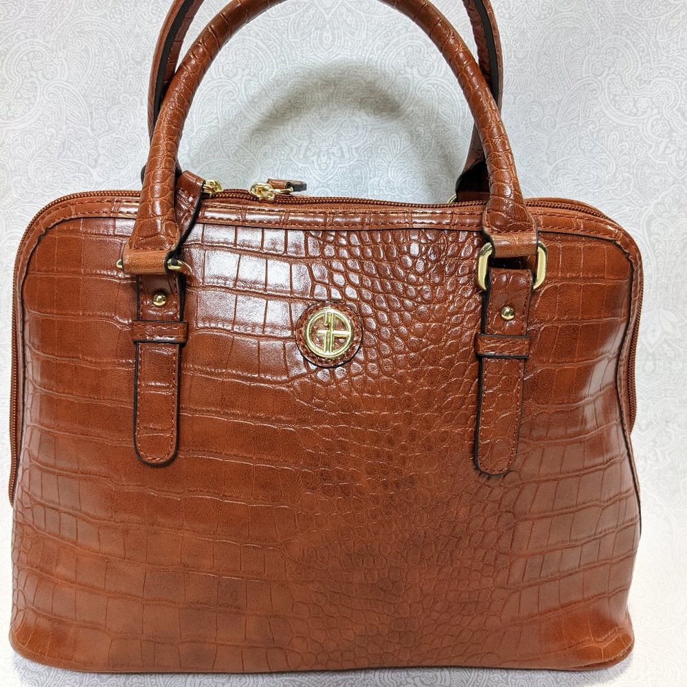GIANI BERNINI croc embossed faux-leather women's dome satchel crossbody- Tobacco - Picture 2 of 9